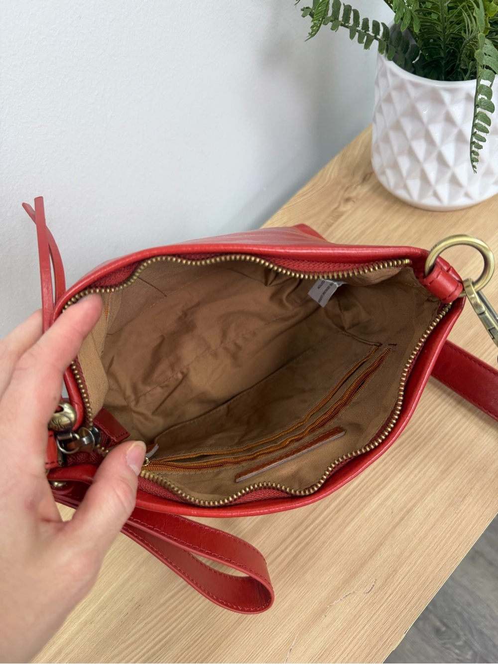 HOBO Women's Ashe Crossbody In Brick Red Leather with Wrist Strap - Picture 11 of 14